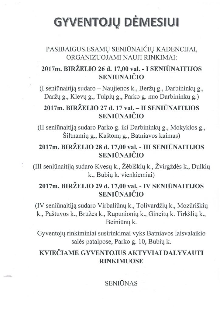 Naujų seniūnaičių rinkimai